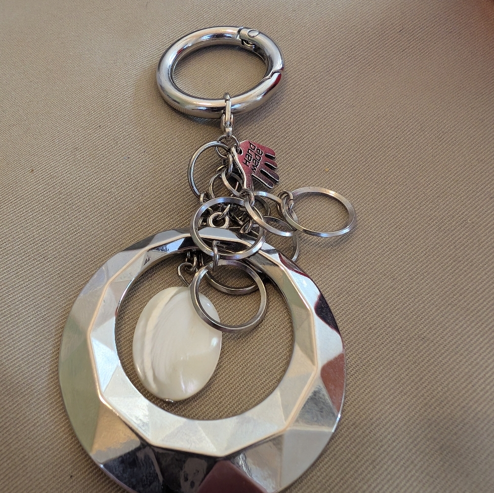 Upcycled Elegant Silver and White Keychain Bagclip